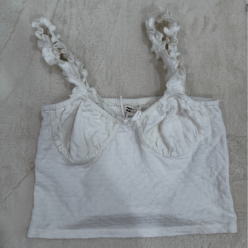 Billabong White Eyelet Ruffle-Strap Crop Top